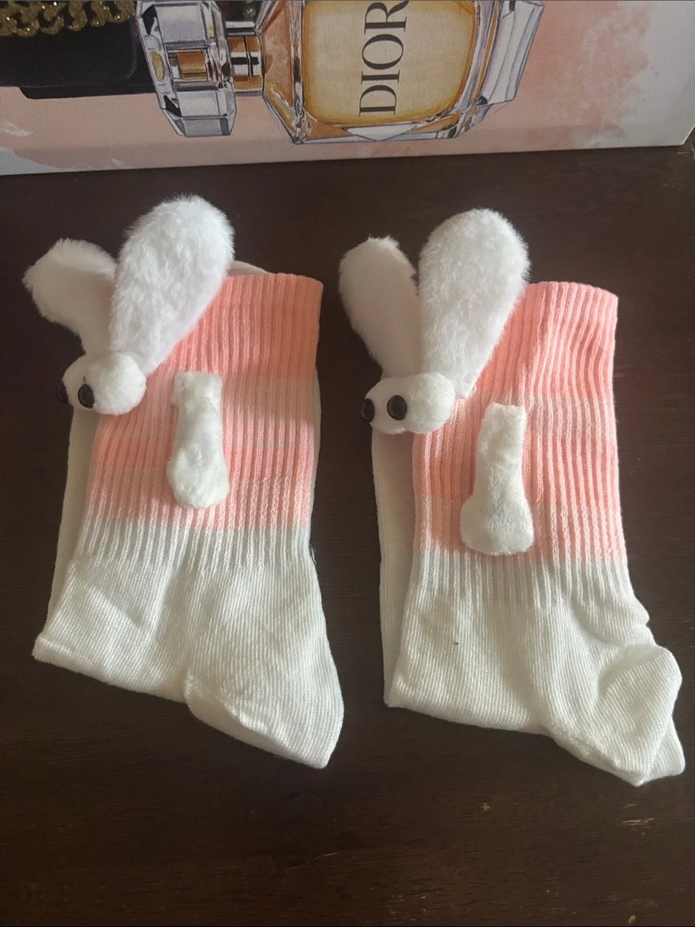 Cute Bunny Accent Crew Socks - Yellow & Pink Pair